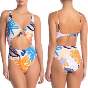 Red Carter Key Hole Tie Front One Piece